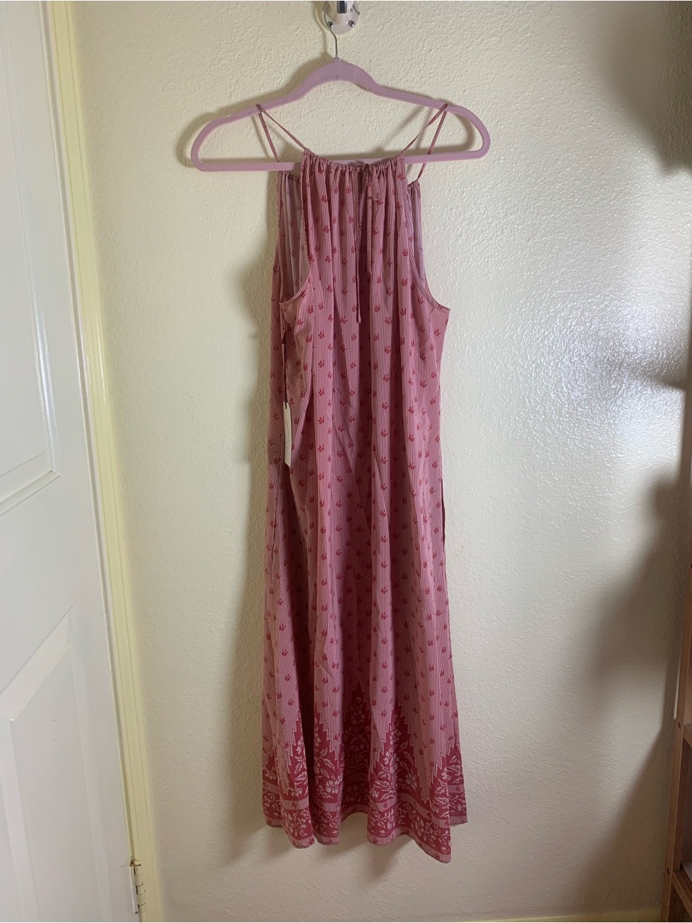 NWOT La Boheme Rose Dusty Pink Printed Maxi Dress, Size S
